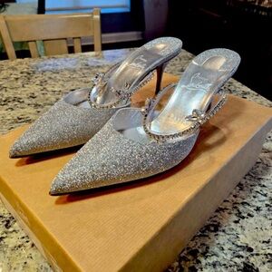 NEW Christian Louboutin Planet Queen Crystal Embellished Glitter Pointed Mule 38